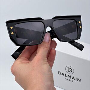 Balmain B-VI BPS-121A-54 Women BRAND NEW Sunglasses Titanium Black Gold Grey